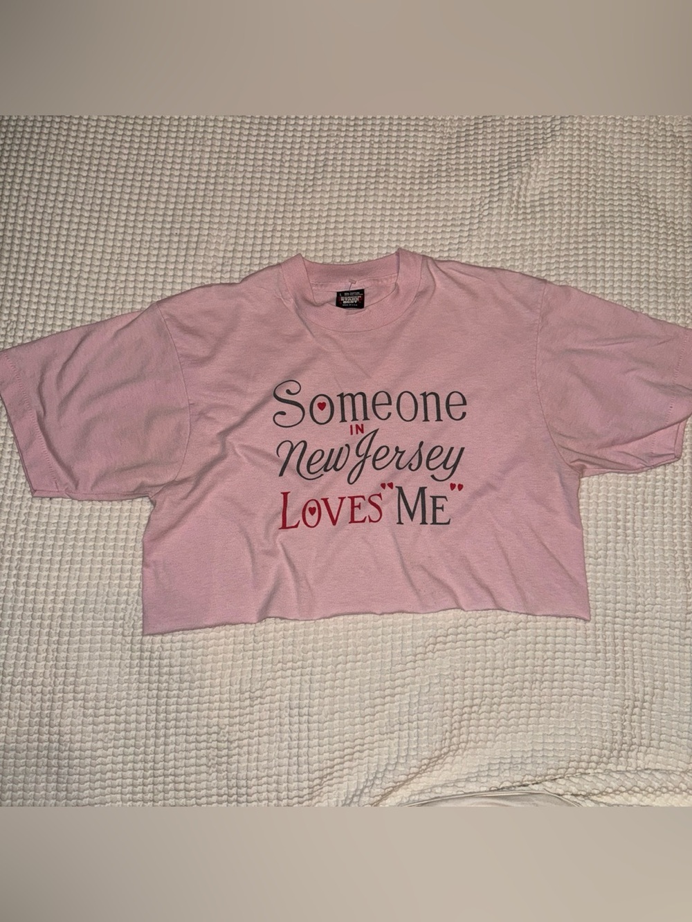 Pink 'Someone in New Jersey Loves Me' Graphic Crop Tee